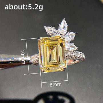 Dazzling New Arrival Luxury Square Yellow AAA+ Cubic Zirconia Diamonds Ring - The Jewellery Supermarket